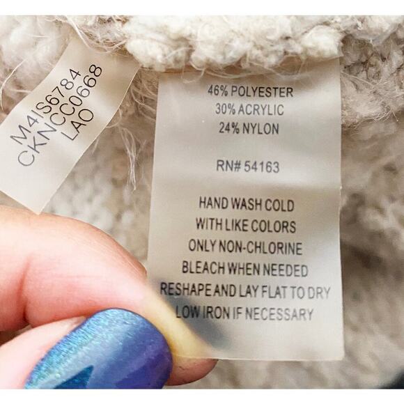 Calvin Klein Women's Chunky Oversized Boyfriend Beige Cream Striped Sweater Cozy - Picture 6 of 6